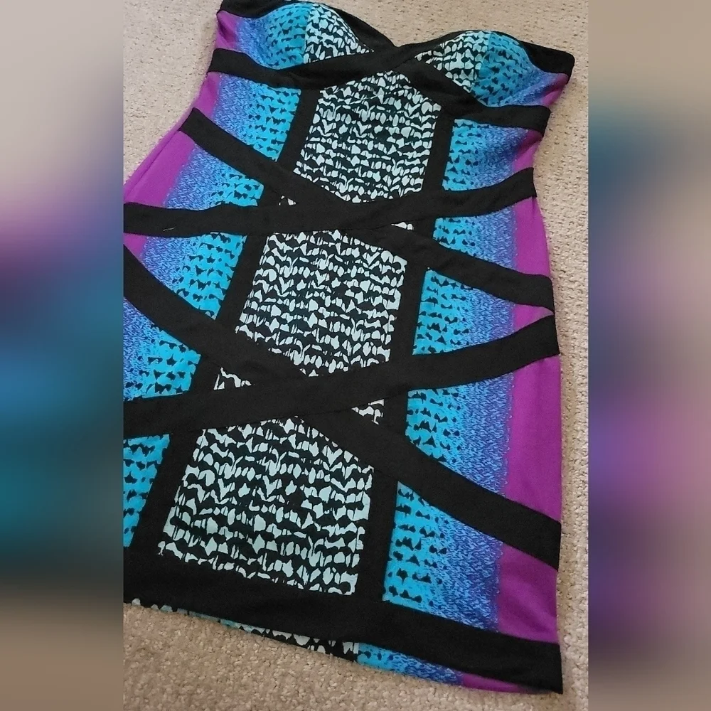 Rampage Vibrant Multi Color Strapless Lined Party Dress - Picture 3 of 14